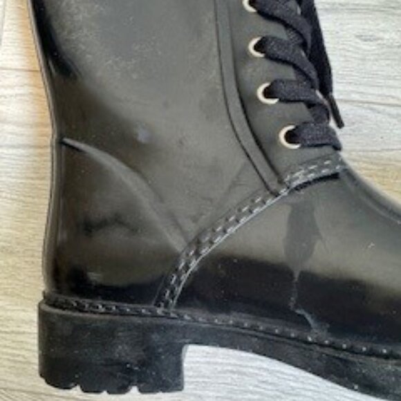 Michael Kors Rubber Rain Lace Up Boots  Black Size 8 - Picture 8 of 9